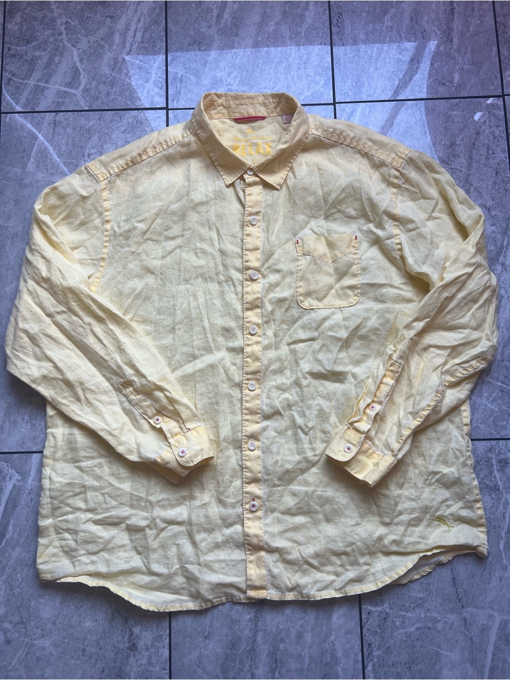 Tommy Bahama Relax Mens 3XL Yellow 100%Linen L/S ButtonUp Embroidered Shirt